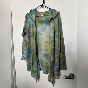 Cute blue green tie dye hooded knit cardigan size L